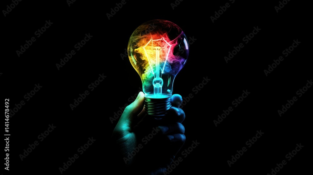 Poster a conceptual image showing a person holding a colorful light bulb, symbolizing the connection betwee