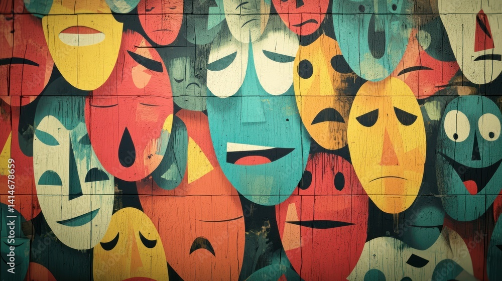 Aufkleber a visual concept featuring various abstract shapes and emotions, representing the complexity of huma