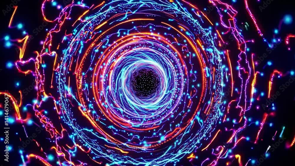 Poster a mesmerizing video of swirling neon lights in a vortex pattern, captured from a top-down angle, cre