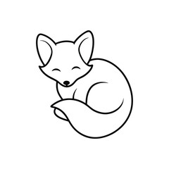 a cute baby fox curled up line art on white background..eps