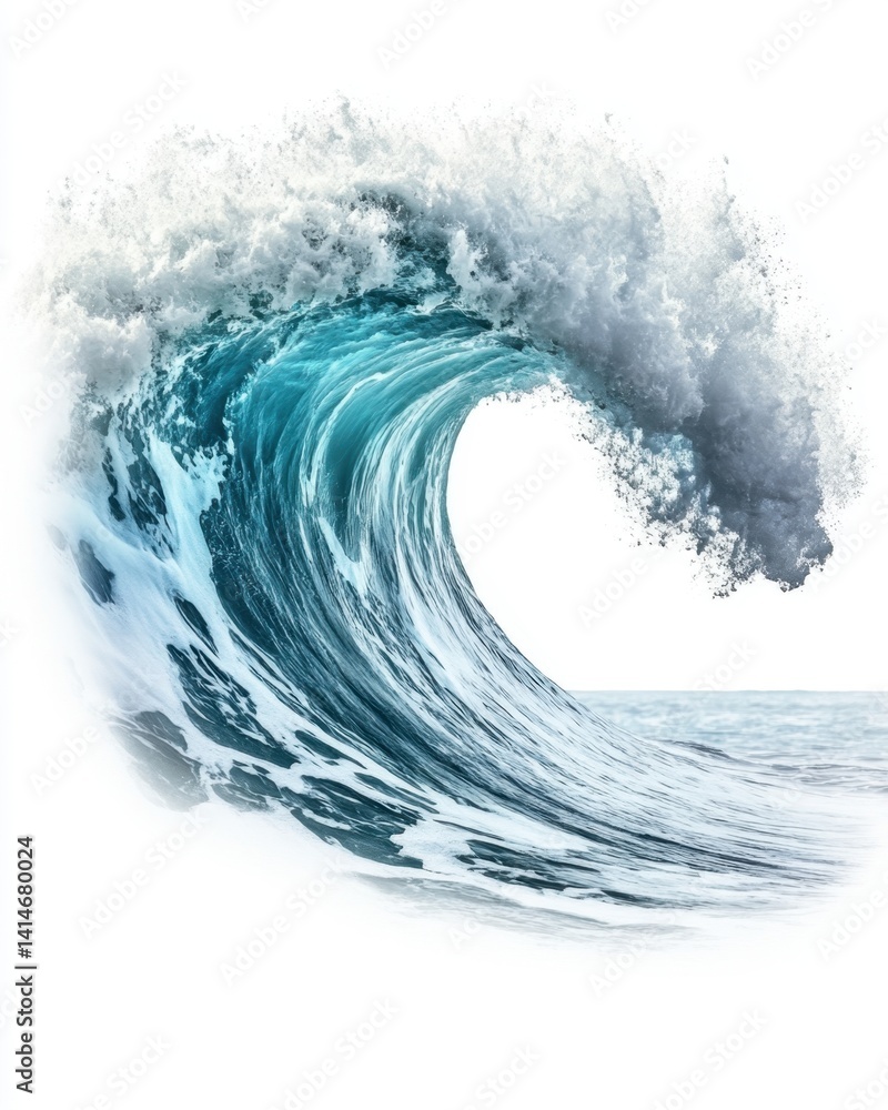Aufkleber captivating turquoise ocean wave curling powerfully against a pristine white background creating a d
