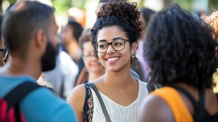 A diverse group of people gathered at a community event, each showing a different emotion in their interactions with one another.