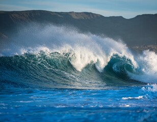  powerful wave crashes dramatically on the shore, capturing the energy and beauty of the ocea