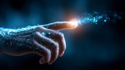 Activating Innovation Finger Touching Bright Light with Futuristic Technology and Connection