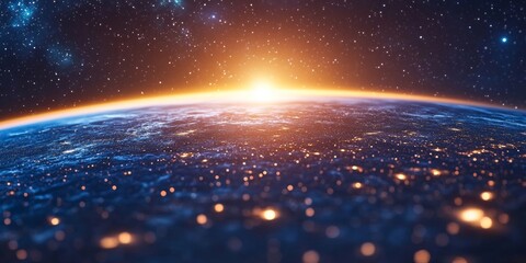 Obraz premium Planet Earth from Space Stunning View with City Lights, Sunrise, and Atmospheric Glow