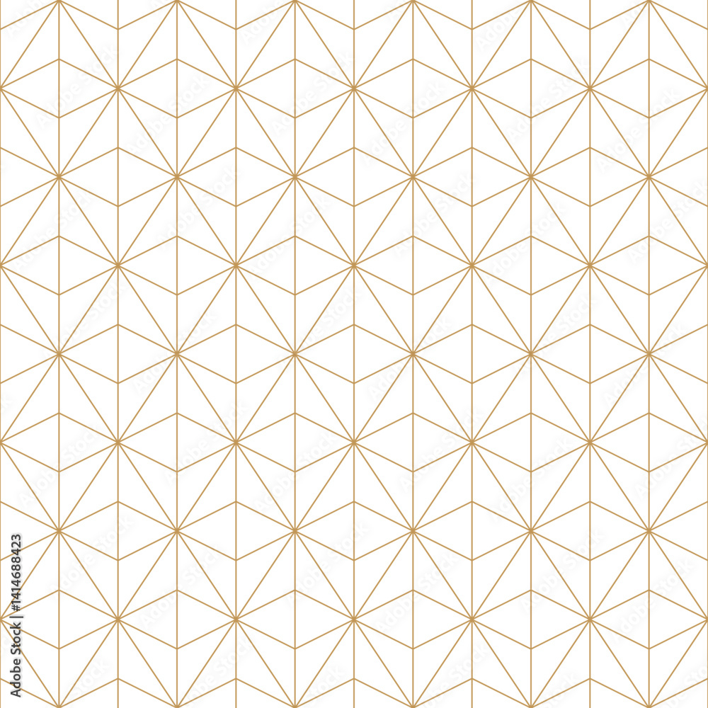 Wall mural geometric seamless pattern with triangle and gold grid line background, vector illustration.