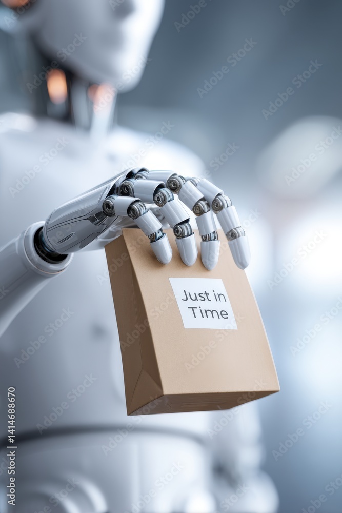 Poster a robotic hand holds a small package labeled 