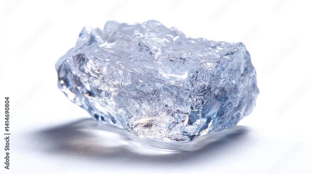 Poster ice cube close-up on white background for refreshment and cooling ideas