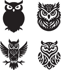 "Stylized Black and White Owl Designs - Collection of Unique Artistic Illustrations"