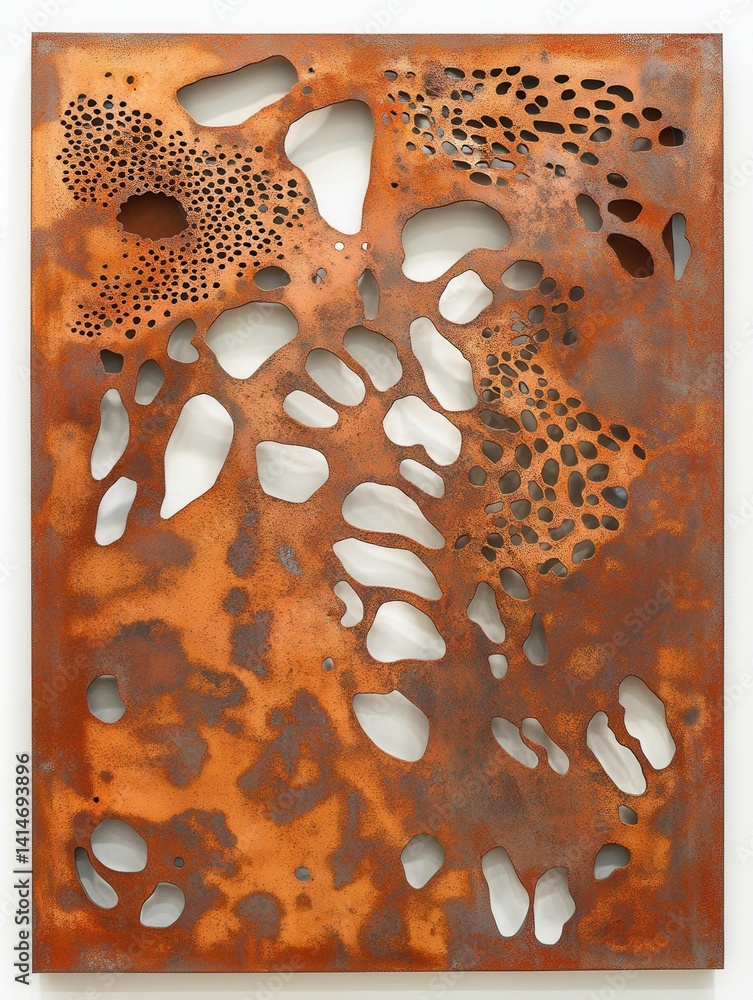 Aufkleber intricate metal artwork with rust texture and organic cutouts creating a captivating visual display 
