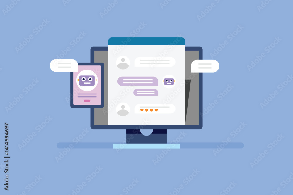 Wall mural conversional ai chatbot, chatbot solving customer problem, ai chatbot integrated with website and ap