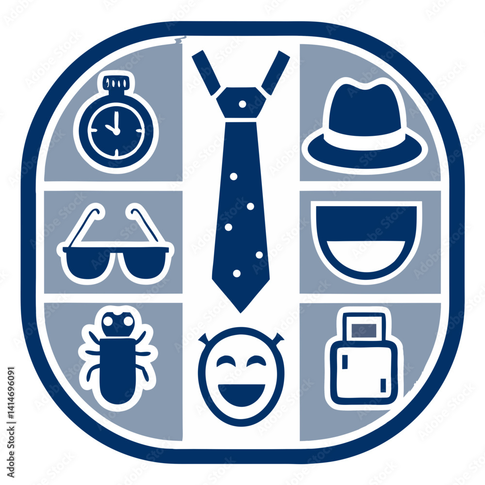 Poster a playful collection of everyday objects celebrating the fun side of style with a bold navy and grey
