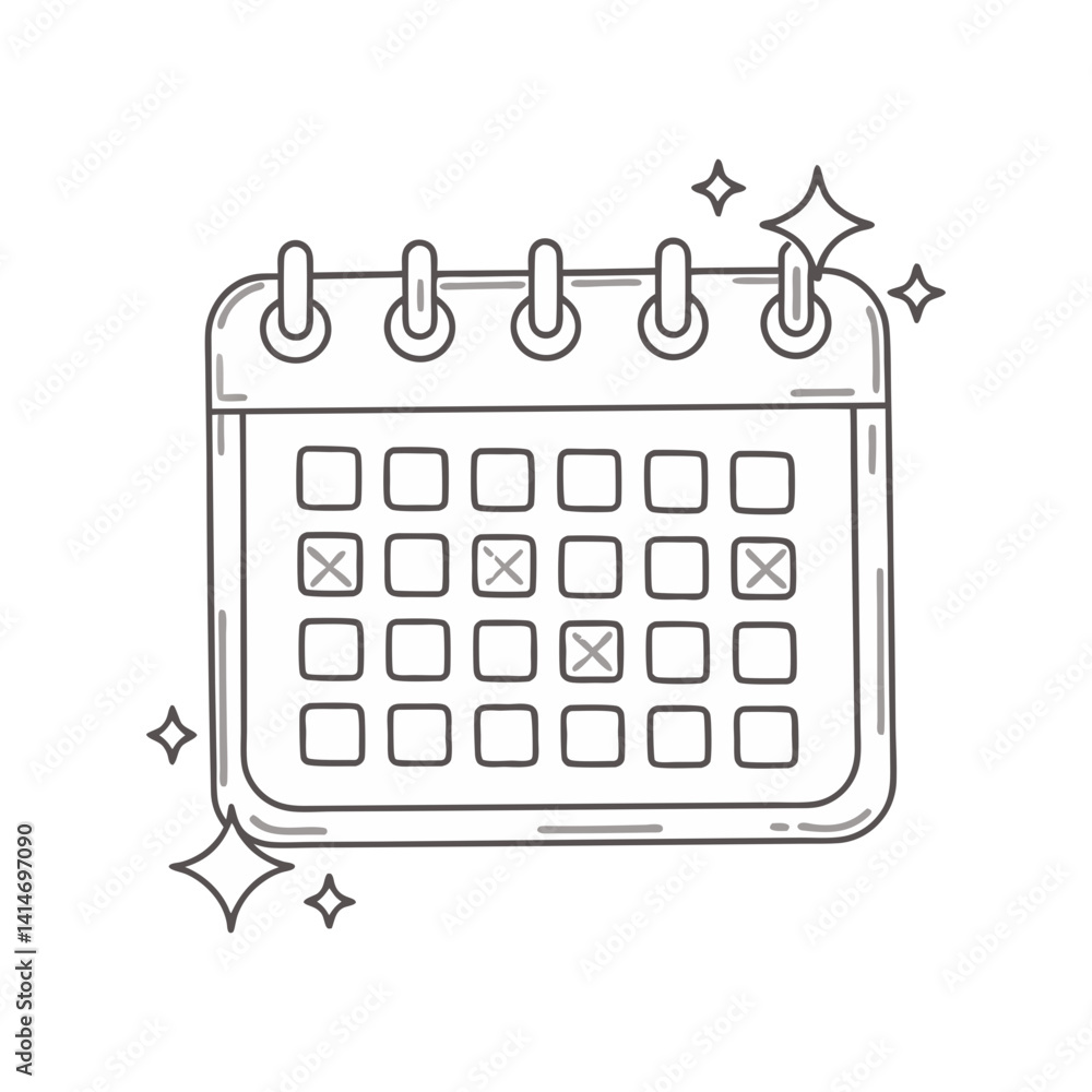 Poster marked calendar vector with ring binding and sparkles