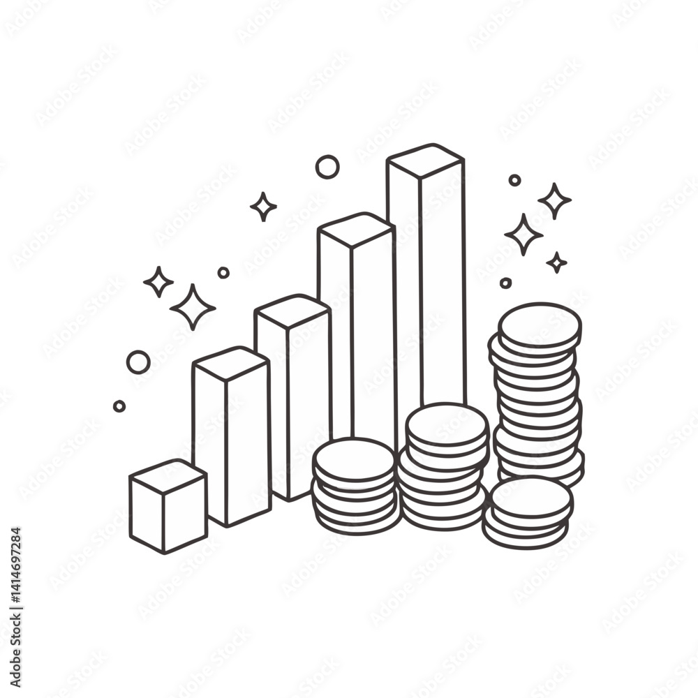 Poster 3d bar chart and coin stack vector for financial growth
