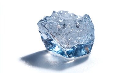 Obraz premium Single Ice Cube Melting with Shadow on White Background Close Up