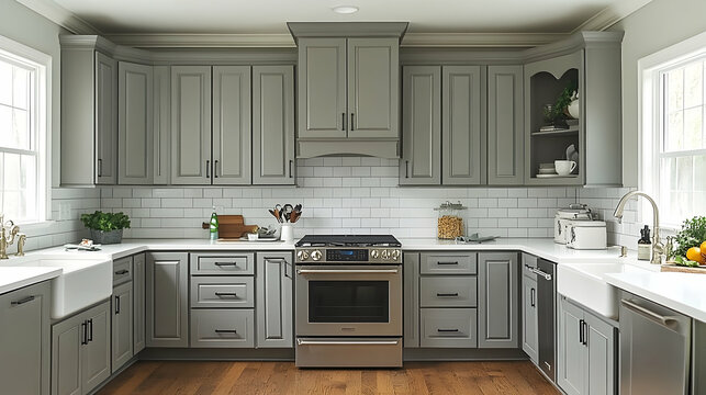 Modern Gray Kitchen with White Backsplash