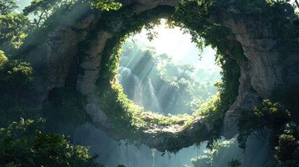 Mystical portal ethereal light and dark foliage fantasy background