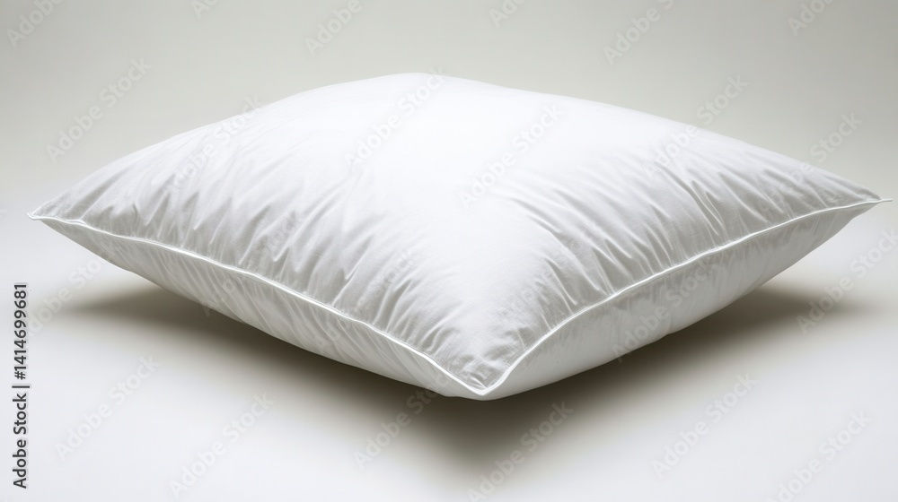 Poster soft white pillow on a neutral background in a studio setting with natural light and a low angle for