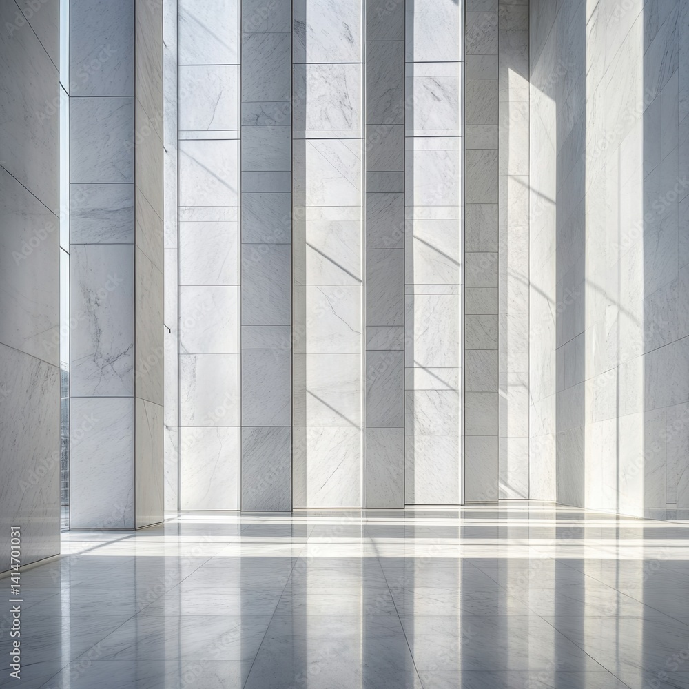 Poster elegant marble architecture with sunlight casting shadows creating a serene and bright ambiance in a