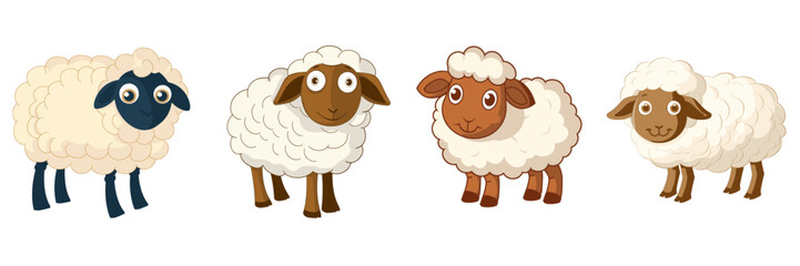 Set of cute cartoon sheeps flat cartoon illustration isolated on transparent background SVG. clip art vector