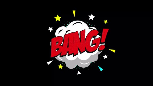 bang text animation with retro Cartoon comic background. bang Text Animation With Pop Art Comic Style, Transparent background or black background, Video 4K