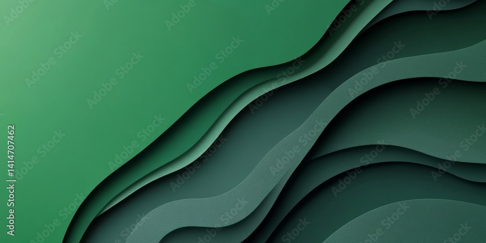 Aufkleber abstract background with green and emerald wave patterns of layered paper, modern design
