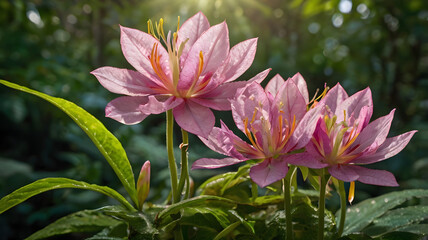 Fototapeta premium The world's rarest flower in full bloom, ultra-HD, realistic textures, intricate petal structure, soft sunlight filtering through leaves, breathtaking natural beauty