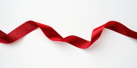 Fabric Ribbon. Beautiful Red Ribbon on White Background for Celebration and Christmas