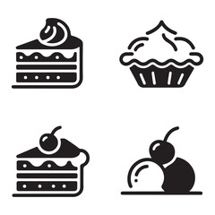 Dessert Icons Series Vector Black silhouettes. with white background
