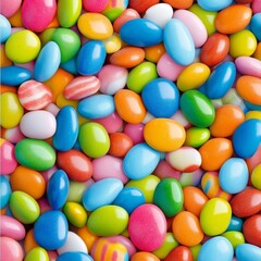 Obraz premium Vibrant Colorful Marble Chocolate Drops Close-Up, Abstract Food Photography, Sweet Dessert Concept