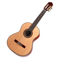 Classical guitar detailed shot on white background 