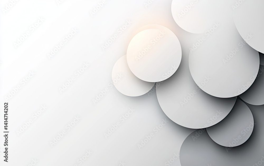 Poster abstract layers white and grey circle overlap design on clean white background