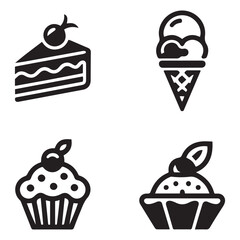 Dessert Icons Series Vector Black silhouettes. with white background