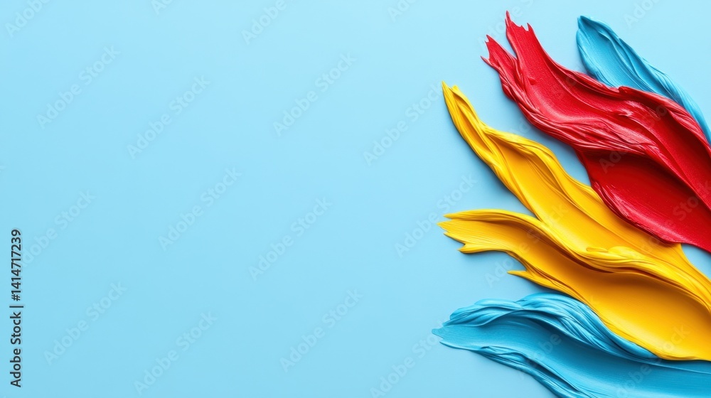 Poster vivid strokes of primary colors on a serene blue canvas creating a dynamic artistic expression and a