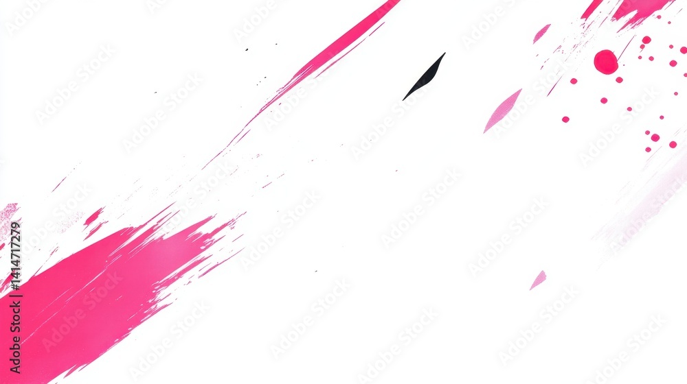 Poster modern abstract background with vibrant pink and black brush strokes on a clean white canvas creatin