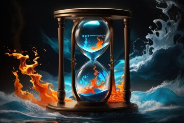 Hourglass Containing Fire and Water Represents Balance and Time Flowing