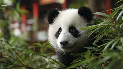 Cute baby panda in bamboo