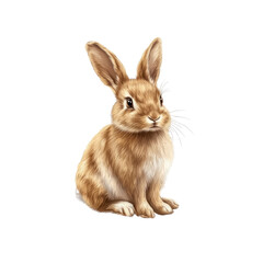 Fototapeta premium Adorable Brown Bunny Rabbit Sitting on Transparent Background - Digital Illustration