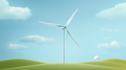 Fototapeta premium Realistic wind turbine action in a green field gigapixel standard nature environment landscape viewpoint