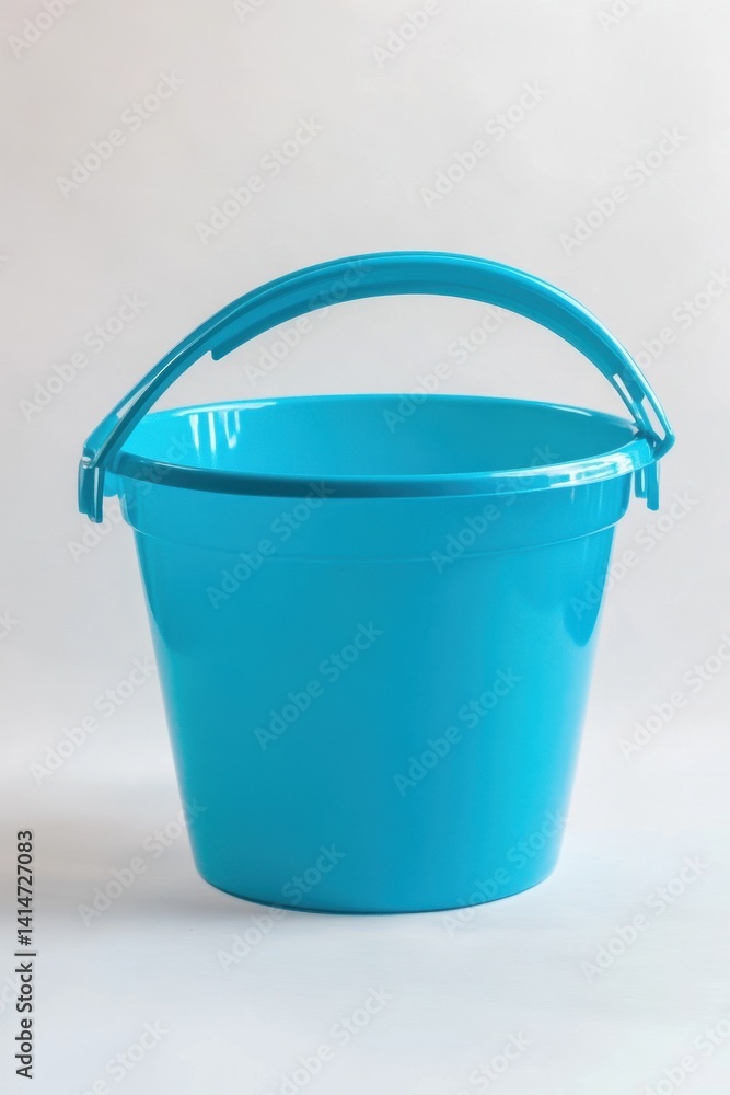 Poster isolated turquoise plastic bucket with handle on white backdrop offering versatile storage solution 