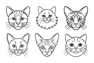 Cat Face Liner Icon Set. Animal Head Logo Vector Illustration Isolated on a White Background