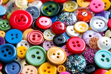 Colorful Buttons Galore A Vibrant Pile of Sewing Notions in Macro Closeup Detail