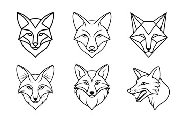 Fox Face Liner Icon Set. Animal Head Logo Vector Illustration Isolated on a White Background