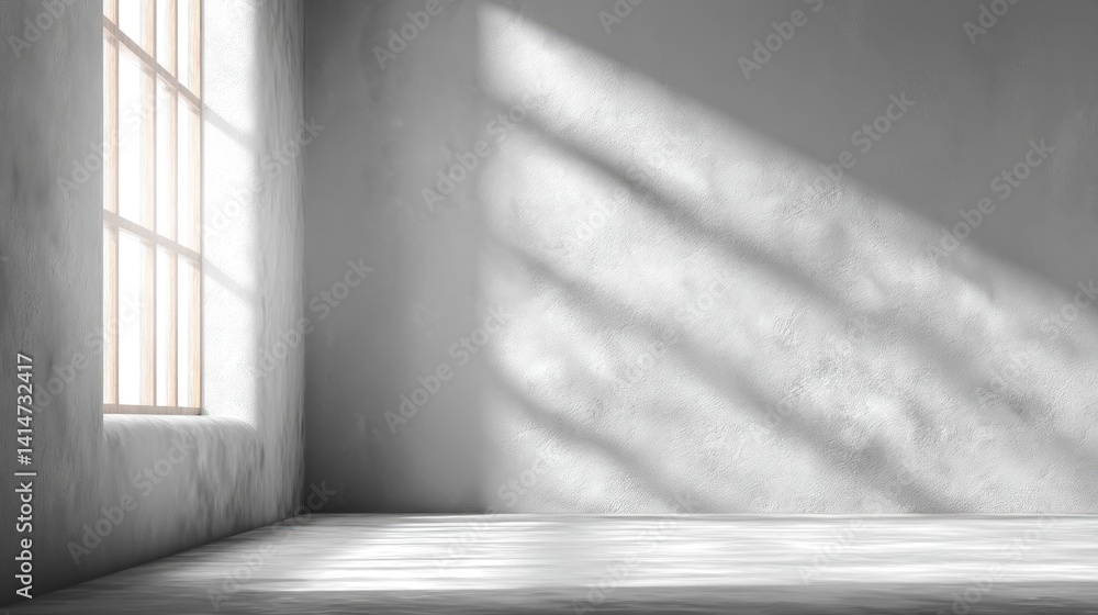 Poster sunlight streaming through window creates empty room background with texture