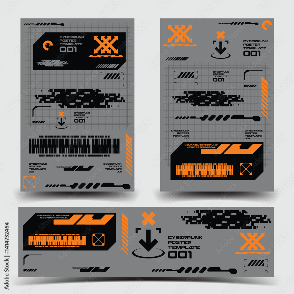 Poster y2k 2000s scifi cyberpunk retro-futuristic layout template set dashboard for ux-ui application, 2d v