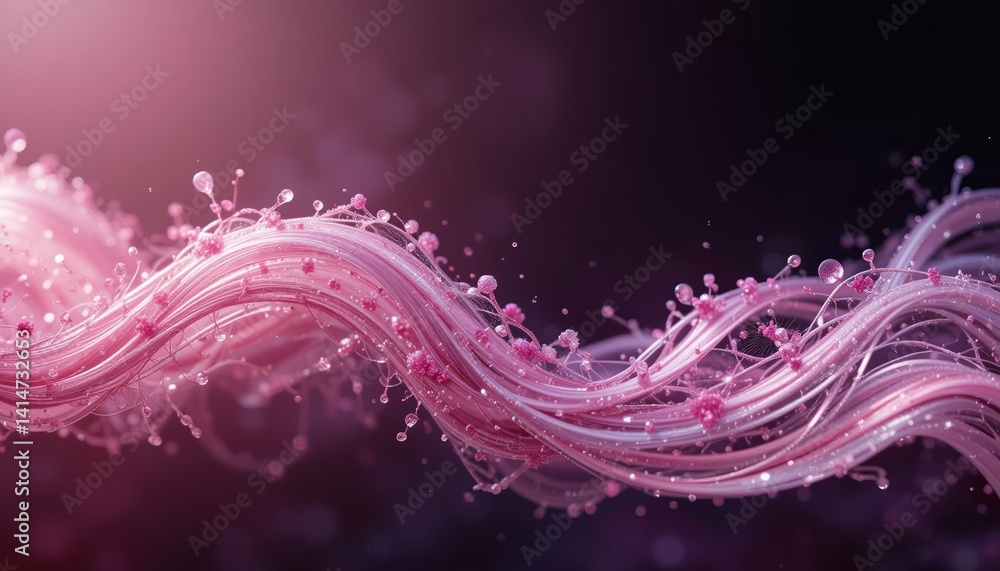 Poster dynamic flow of abstract waves with pink elements in a dark environment digital art concept modern a