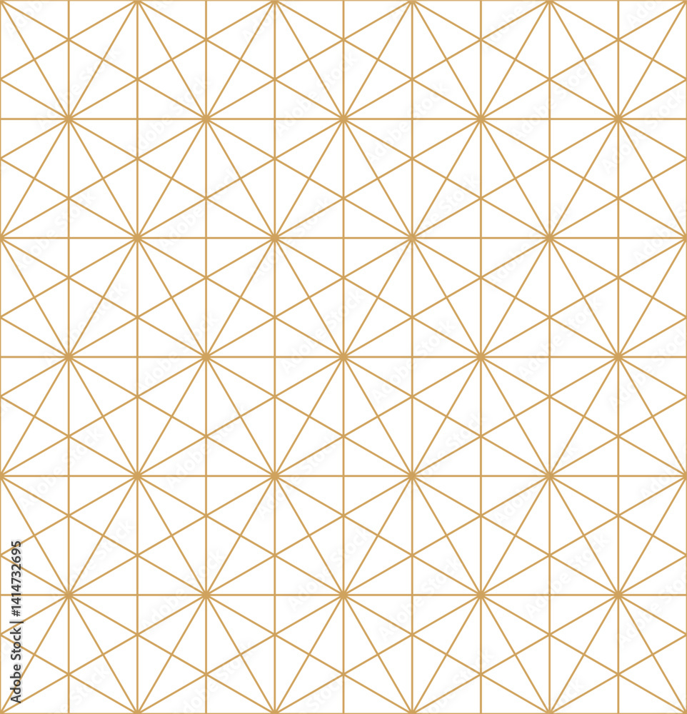 Wall mural geometric gold hexagon pattern on white. intersecting lines form star-like shapes. elegant, modern, 