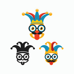 set of Cartoon Jester Face with Comical Expression – Vibrant Flat Design Illustration.