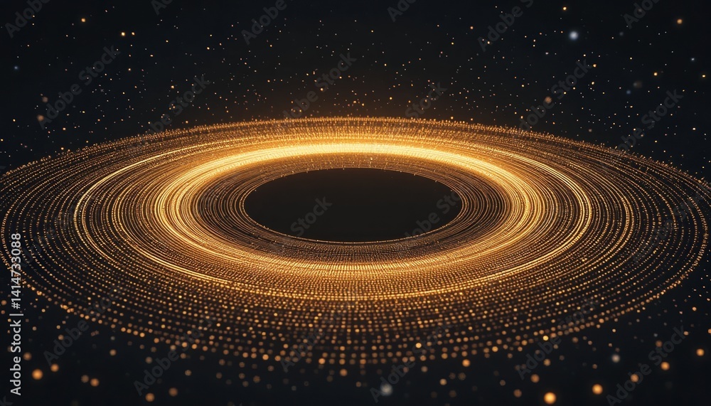 Poster dynamic golden ring galaxy space digital art cosmic environment abstract view visualization of celes