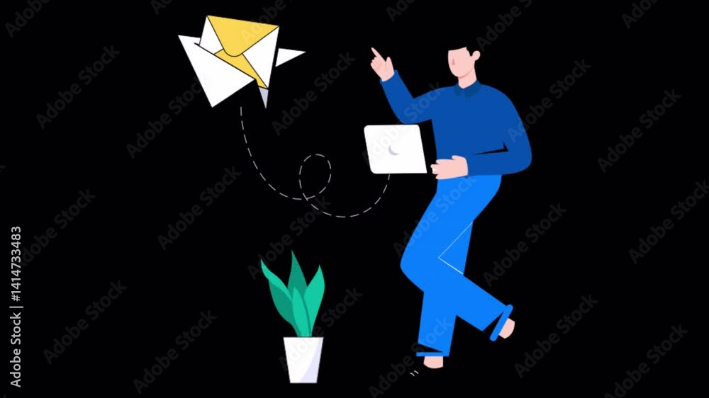 Poster mail sending motion graphic rendering with transparent alpha channel and 4k resolution